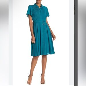 Nanette Lepore collared button down short flutter sleeve tie waist dress size 12